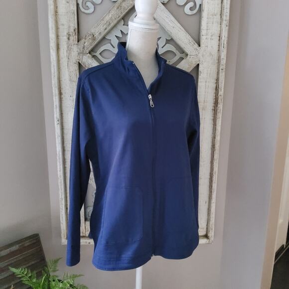 Ruby Rd Women's Casual Twill Pocket Zip-Up Jacket Top in Navy Blue - Picture 2 of 5